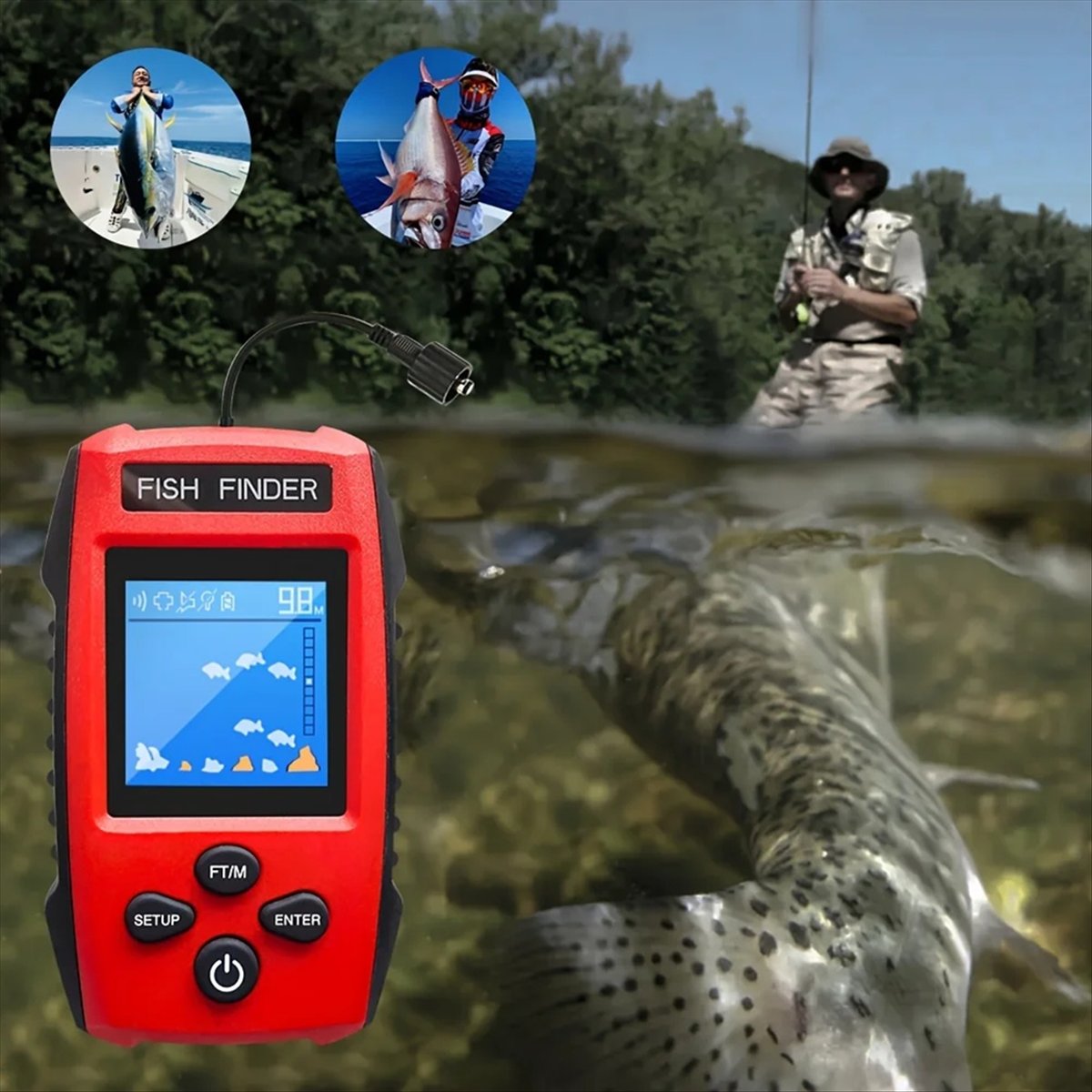 Kolorowy LCD Echosonda Przewod – Fish Finder Transducer recenzja i cena
